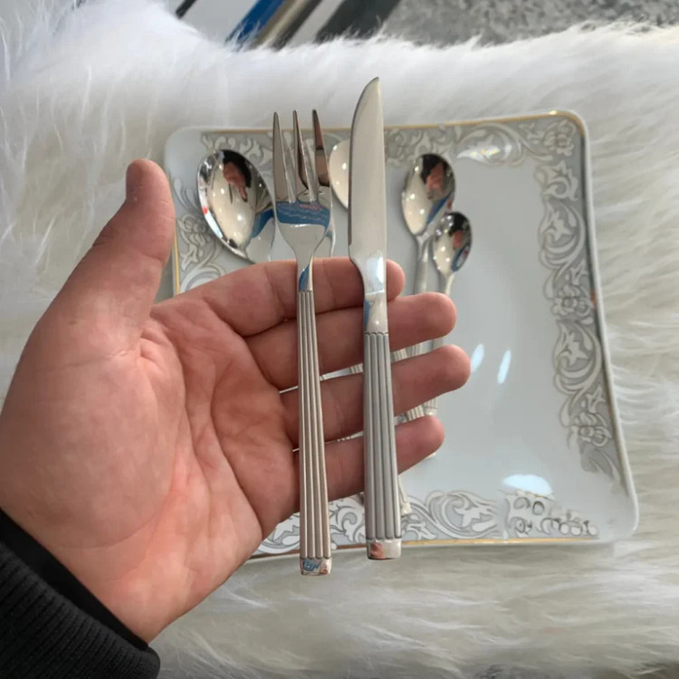 سرویس قاشق چنگال یونیک اصل آلمان 24 نفره 120 پارچه مدل کبریتی نقره ای