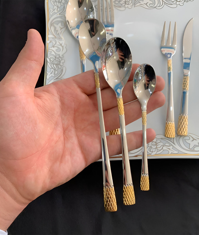 سرویس قاشق چنگال یونیک اصل آلمان 24 نفره 120 پارچه مدل آناناسی دورنگ