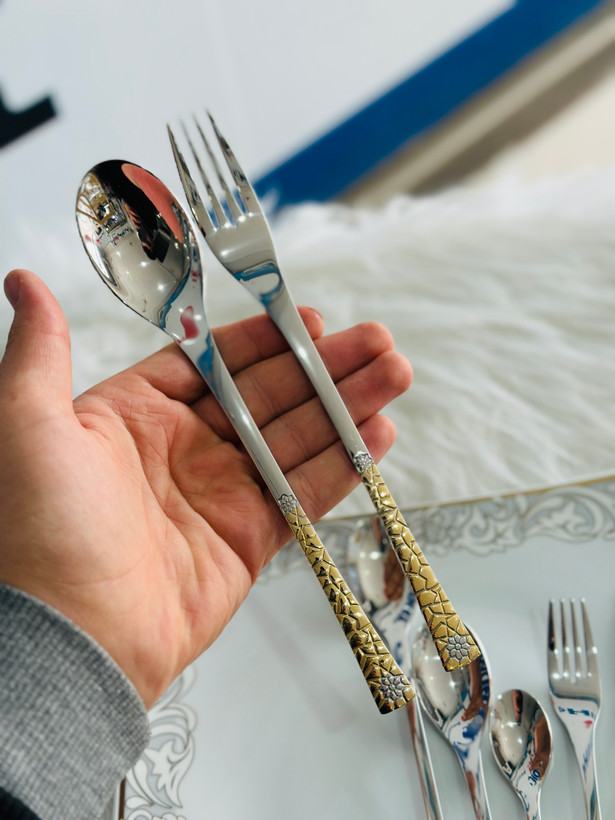 سرویس قاشق چنگال سنگی خاص زیبایی طلایی رنگ ثابت