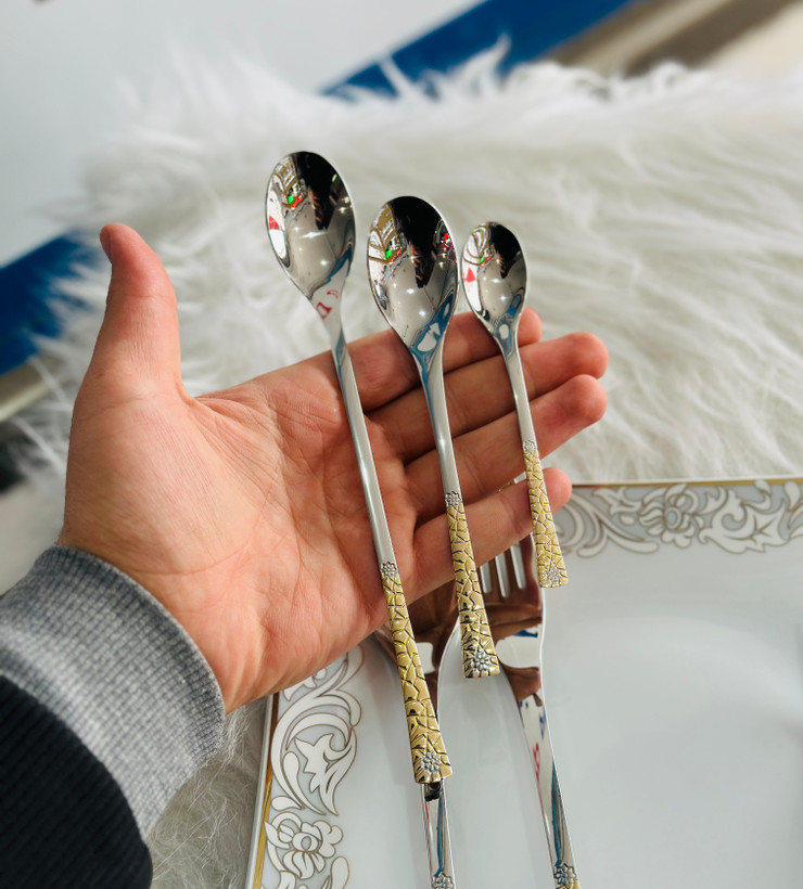 سرویس قاشق چنگال سنگی خاص زیبایی طلایی رنگ ثابت