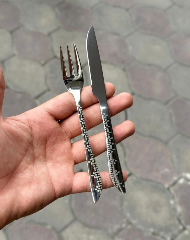سرویس قاشق چنگال یونیک اصل آلمان 24 نفره 120 پارچه مدل لیزری نقره ای