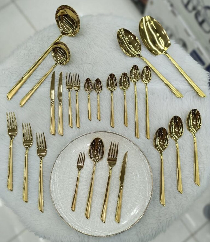 سرویس قاشق و چنگال 24 نفره 120 پارچه یونیک آلمان مدل ناخنی طلایی