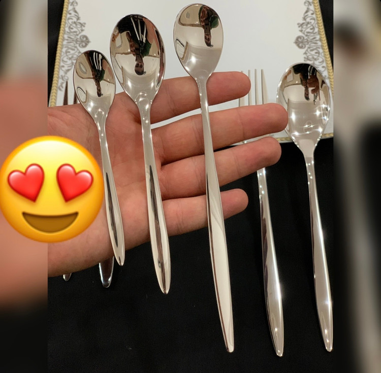 سرویس قاشق چنگال یونیک اصل آلمان 24 نفره 120 پارچه مدل سوزنی ساده نقره ای