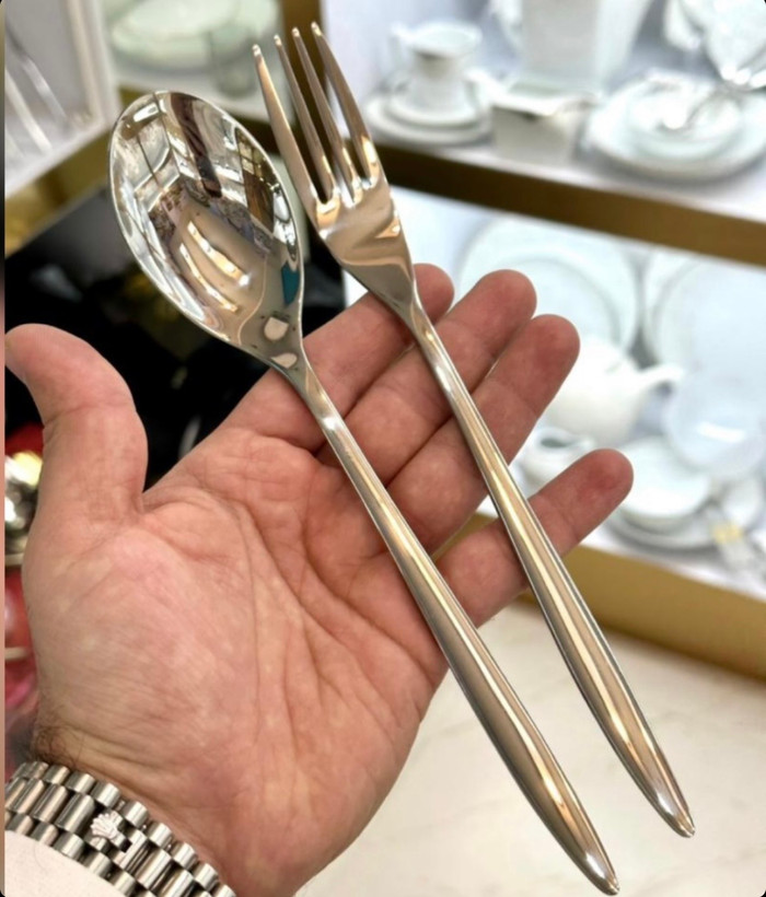 سرویس قاشق چنگال یونیک اصل آلمان 24 نفره 120 پارچه مدل سوزنی ساده نقره ای